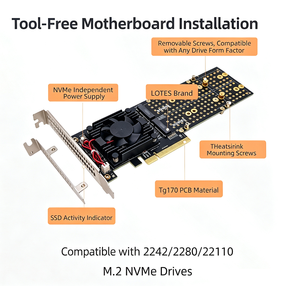 PCIe 3.0 X8 4‑Bay M.2 NVMe Exp - Quad M.2 Nvme Pcie Bifurcation Card 评论和价格